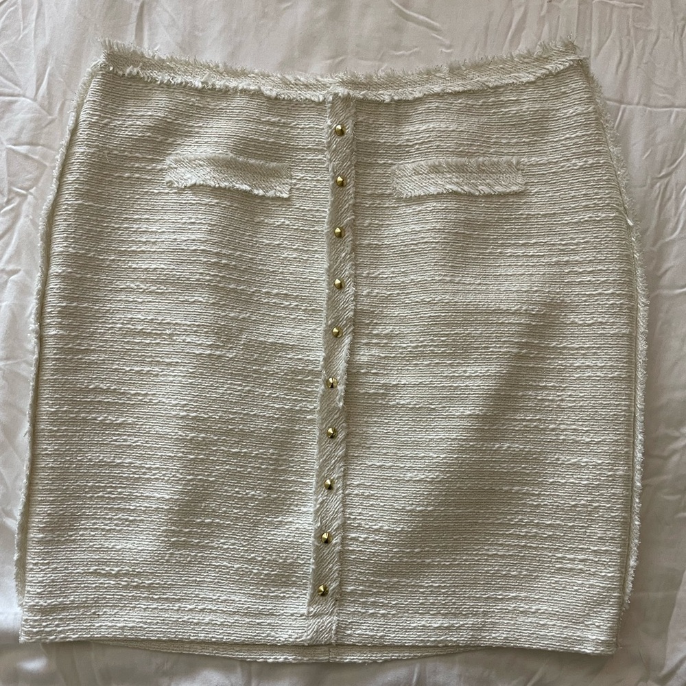 Jennifer Lopez Cream Skirt with Gold Buttons